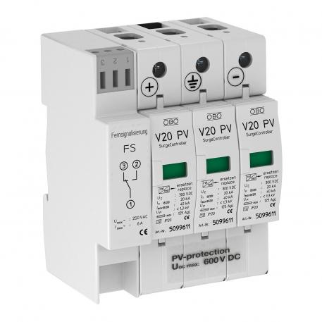 PV surge protection V20, 600 V DC with remote signalling 3 | IP20